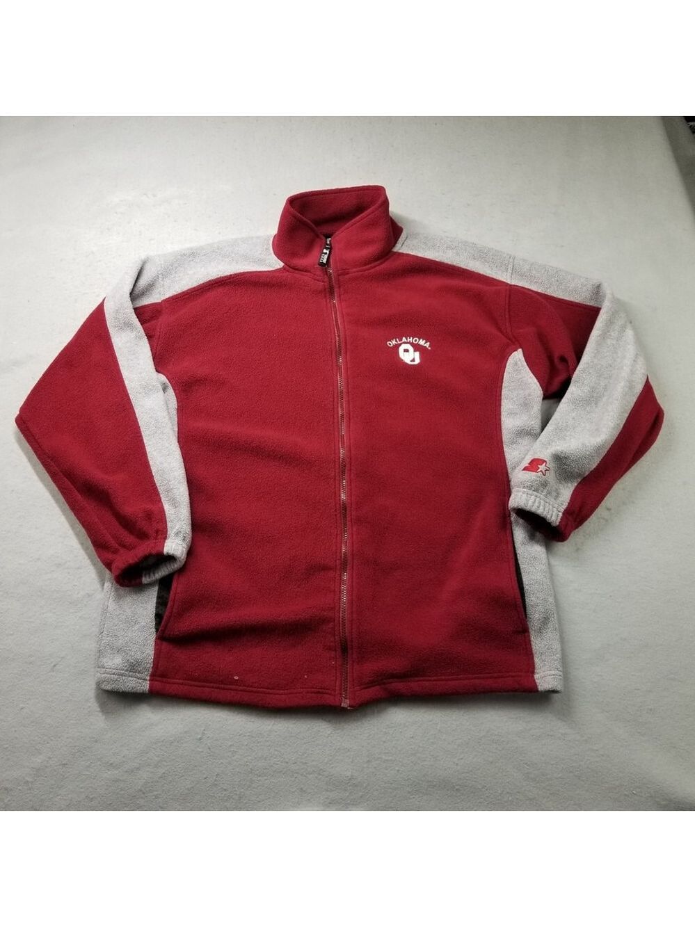 Oklahoma Sooners Starter Jacket Men Size L Red Fleece Full Zip Vtg Y2K